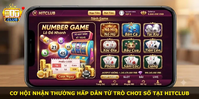 Cơ hội nhận thưởng hấp dẫn từ trò chơi số tại Hitclub